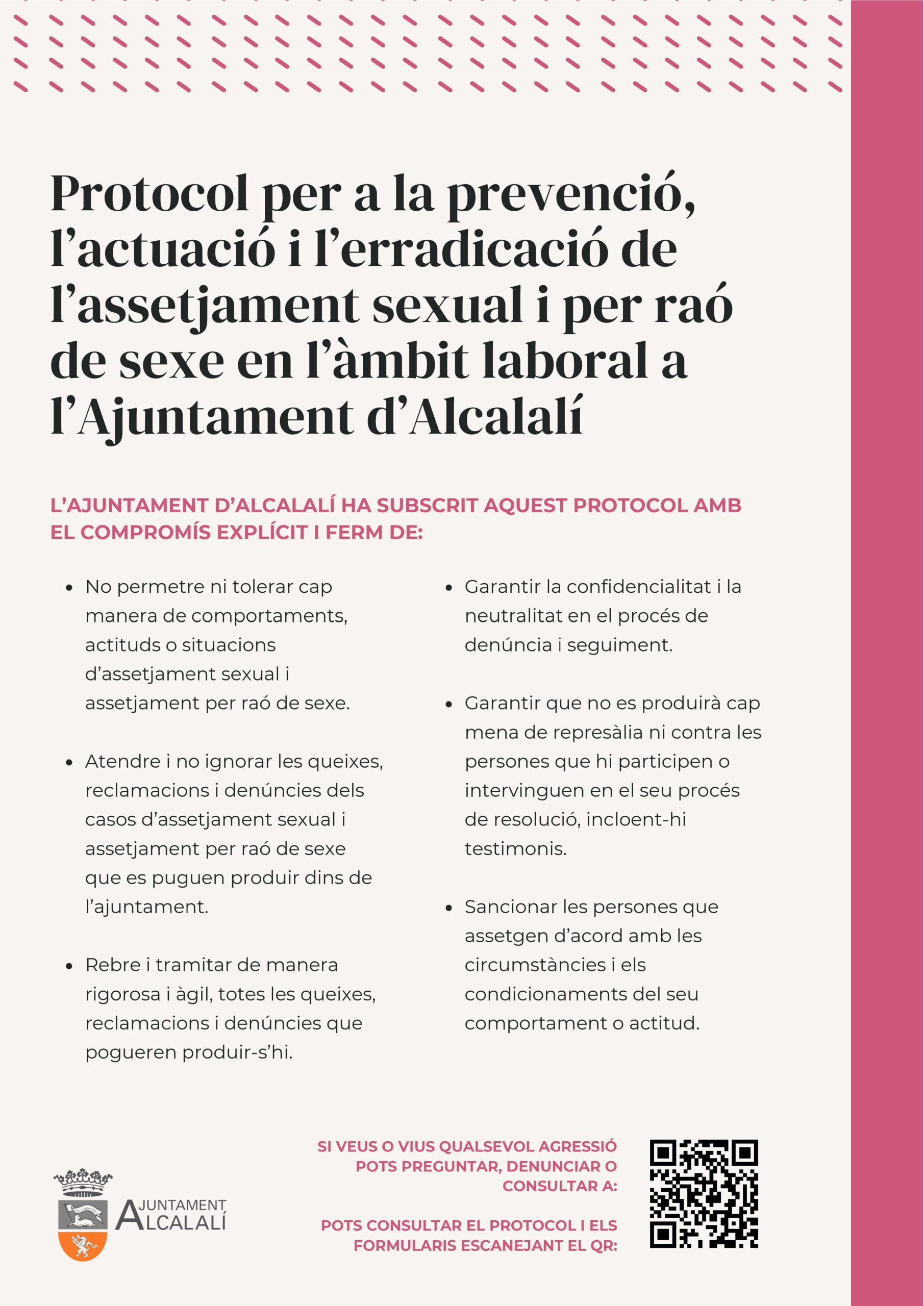 Protocol per a la prevenció, l’actuació i l’erradicació de l’assetjament sexual i per raó de sexe en l’àmbit laboral a l’Ajuntament d’Alcalalí